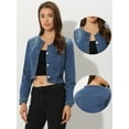 thumbnail image 2 of DARING DIVA Women's Collarless Button Down Long Sleeve Denim Jacket M Blue, 2 of 6