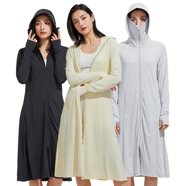 Fjuchai Veste de Protection Solaire UV à Manches Longues UPF 50+ pour Femmes avec Capuche Zippée et Poches