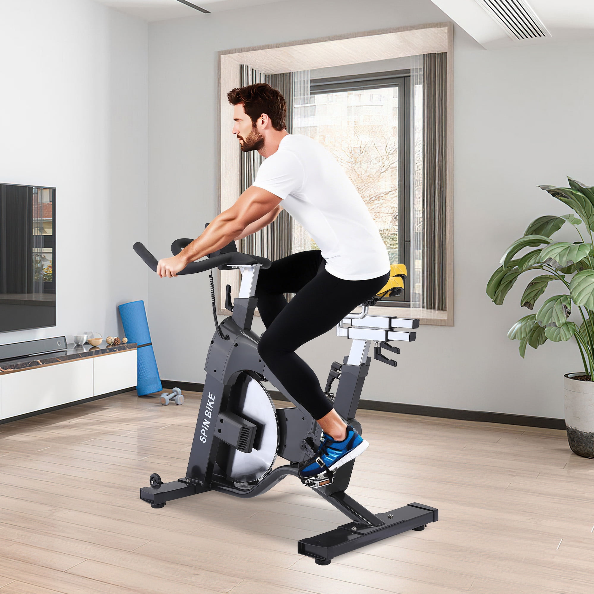 Magnetic Exercise Bike Indoor Cycling Bike for Home Cardio Workout Stationary Bike Heavy-Duty Flywheel Quiet Belt Drive