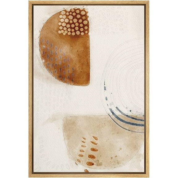 IDEA4WALL Framed Canvas Print Wall Art Brown & Biege & White Organic Circles and Lines Geometric Shapes Illustrations Artwork Minimalism Modern for Living Room, Bedroom, Office - Natural 16"x24"