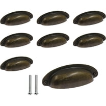 Yoohey 8Pack 3.5" Hole Center Vintage Farmhouse Style Pulls Cup Pull Handles, Flat Bronze Cabinet Cup Pulls for Cabinet Dresser Drawer Bin, Bronze