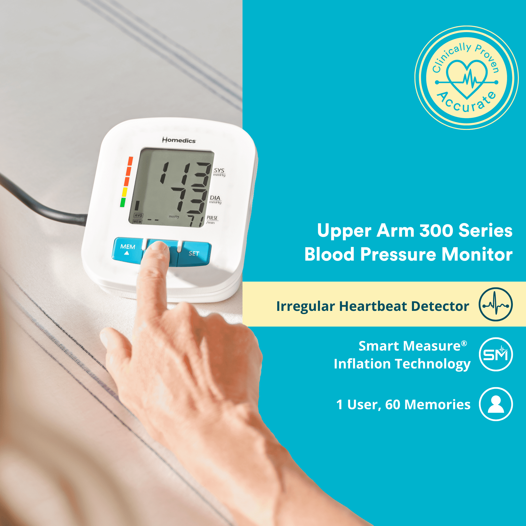 HoMedics Blood Pressure Monitor, Automatic Wrist Blood Pressure Machine  with Easy One-Touch Operation, Stores up to 30 Readings for 2 Users,  Attached