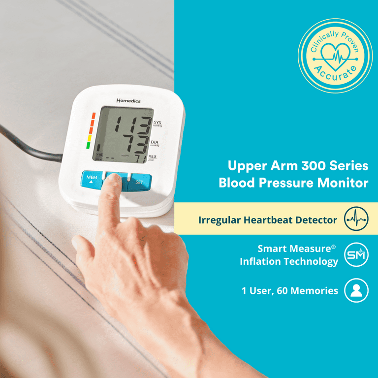Homedics® Upper Arm 300 Series Blood Pressure Monitor, Easy One-Touch  Operation, Irregular Heartbeat Detector, Accurate Results 