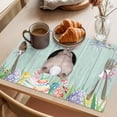 thumbnail image 3 of Easter Rabbit Tail Placemats Set&nbsp;of&nbsp;8 Spring Floral Watercolor Easter Eggs Grass Teal Wood Grain Heat Insulation Washable Place Mats, Non-Slip Table Mats for Dining Table Kitchen,13x19 Inch, 3 of 9
