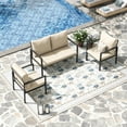 thumbnail image 3 of MRUAKA 3-Piece Outdoor Patio Conversation Set, Metal Frame Furniture Sofa with Armchairs & Coffee Table, Weather-Resistant Cushions for Balcony, Deck, Poolside Beige, 3 of 7