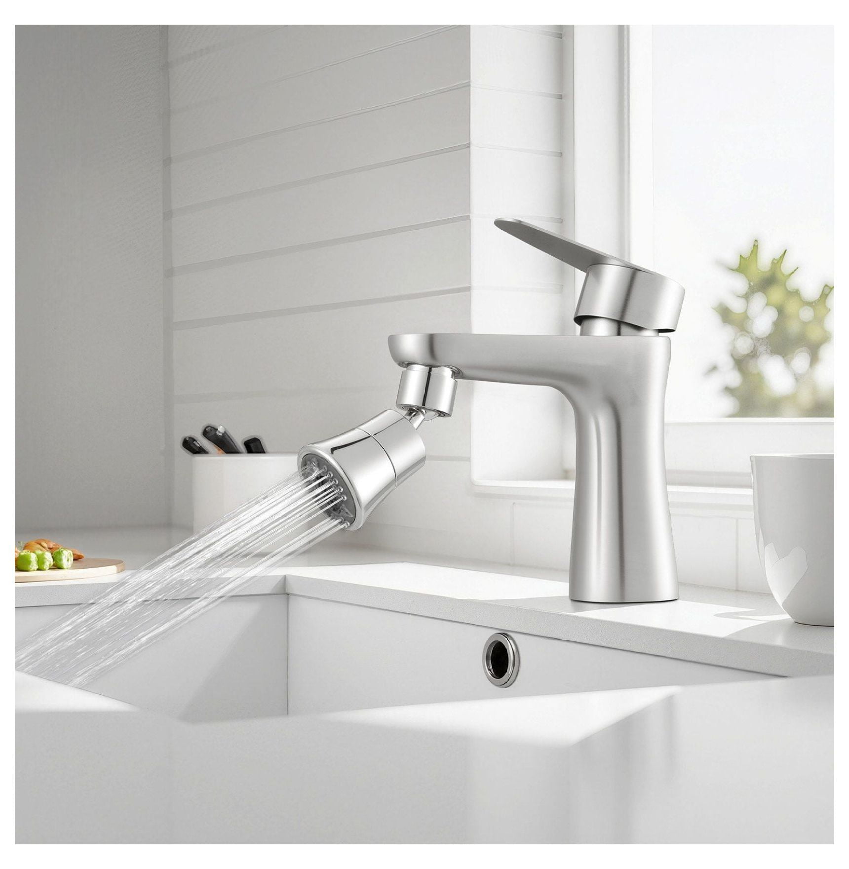 Faucet Aerator 360° Swivel Kitchen Sink Aerator - 5-Flow Brass Adapter - Flexible Rotation, Easy Install, Multi-Function Spray