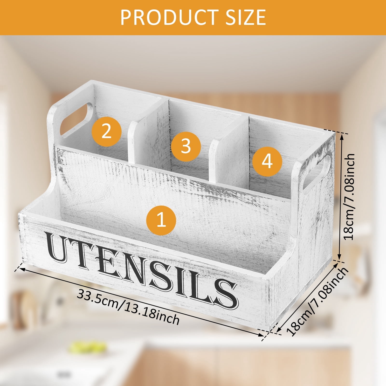 FUYGRCJ Extra Large Kitchen Utensils Holder with 4 Compartments, 2 Layers Wooden Utensil Holder Organizer for Countertop, Farmhouse Utensil Storage Caddy, Rustic Cooking Utensils Organizer