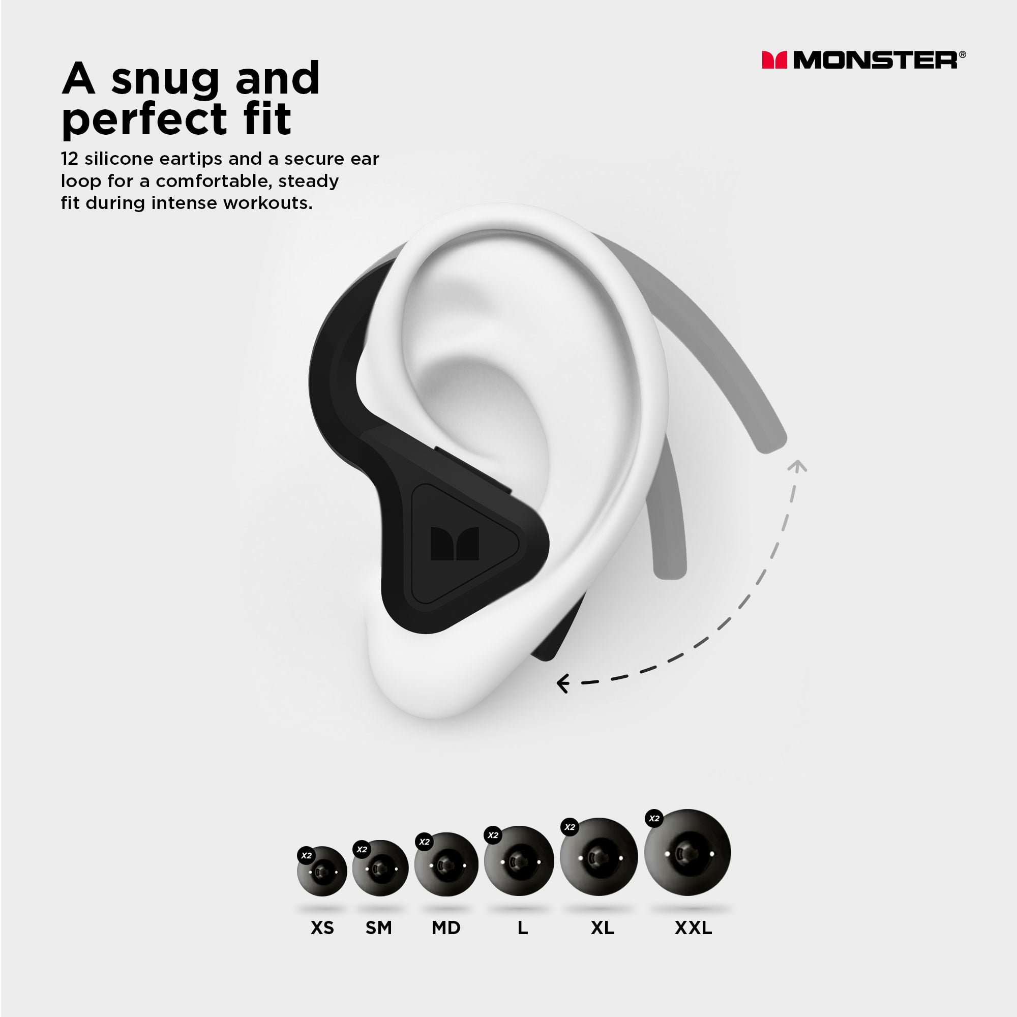 Monster DNA Fit 2.0 Wireless Earbuds, Noise Cancelling, Built-in Mic, Charging Case, Water Resistant