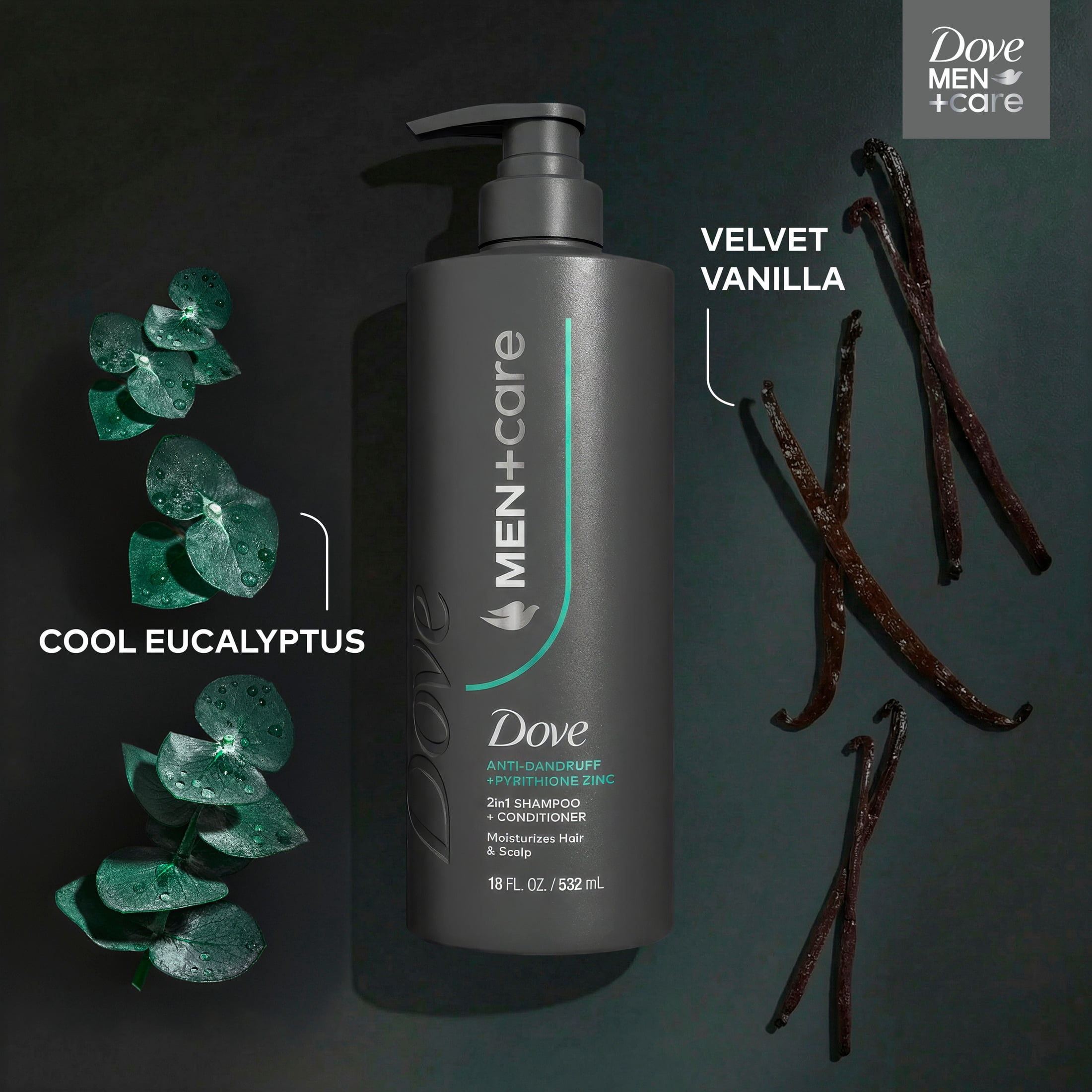 Dove Men+Care 2-in-1 Shampoo + Conditioner to Moisturize Hair & Scalp, Dandruff Defense with Pyrithione Zinc, 18 fl oz 1 count