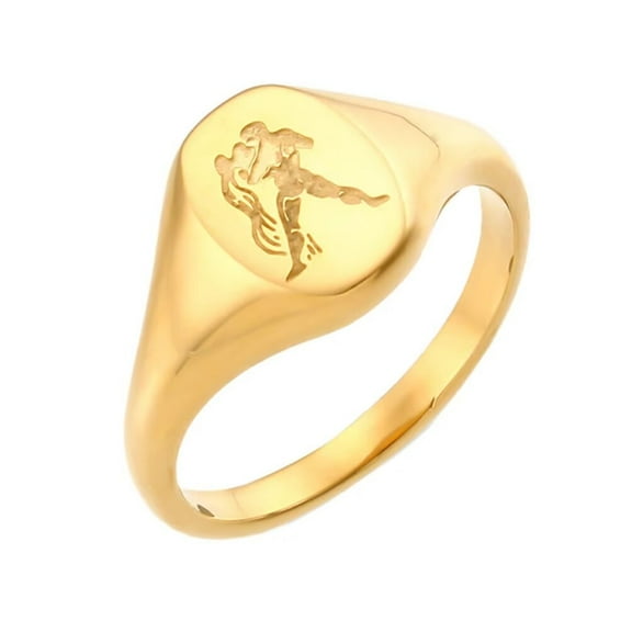 PAMTIER Men's Women's Stainless Steel Personalized Engraved 12 Constellations Horoscope Zodiac Signs RingGold Aquarius Size 8