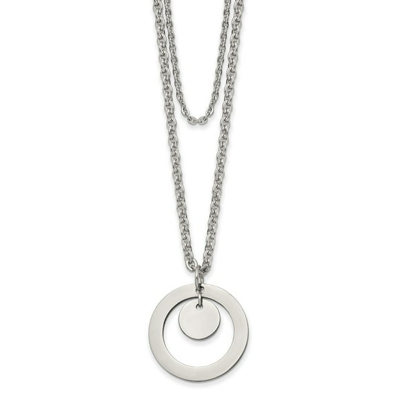 Primal Steel Stainless Steel Polished 2 Strand Circle and Disc with 2-inch Extention 16.5-inch Necklace