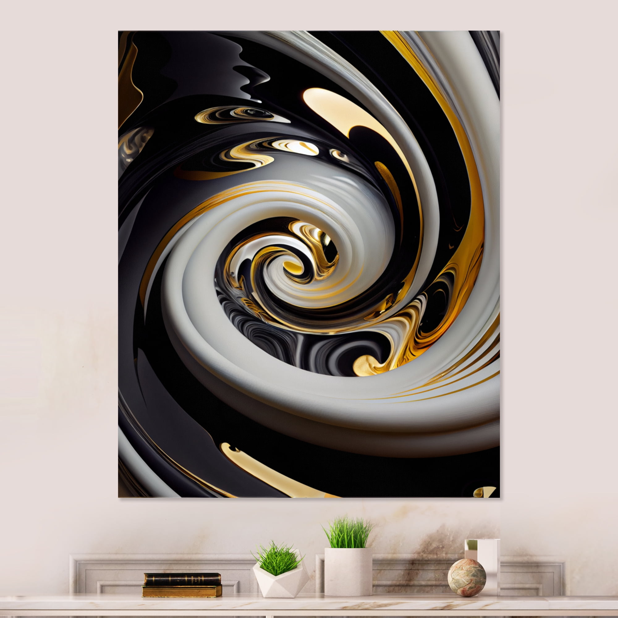 Designart Gold And Black Stained Glass Spiral III Canvas Wall Art