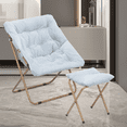 thumbnail image 4 of Square Folding Faux Fur Saucer Chair for Bedroom Living Room Dorm Foldable Metal Frame Oversized Large Comfy Furry Padded Soft Cozy Moon Chair with Footrest Ottoman for Adults,gray, 4 of 15