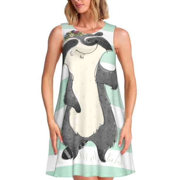 Disketp Cute Raccoon para Vestido sin Mangas para Mujeres, Vestidos de Verano para Mujeres, Casual y Holgado para la Playa
