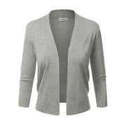 Doublju Women's 3/4 Sleeve Open Front Cropped Cardigan Sweaters (Plus Size Available)