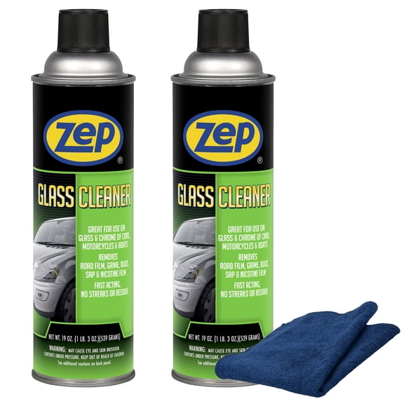Zep Glass Cleaner 19 oz and Blue Microfiber Rag Streak-Free Auto and Home Glass Cleaner for Windshields Tinted Windows and Chrome