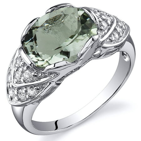 Peora 2.25 Ct Green Amethyst Engagement Ring in Rhodium-Plated Sterling Silver