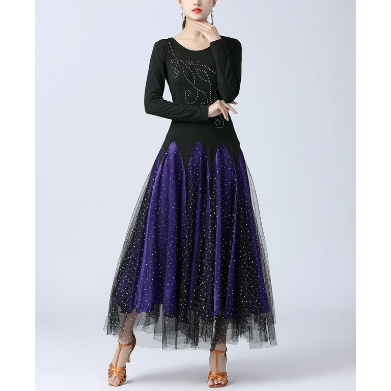 green emerald velvet dress Womens Ball Gown Maxi Boat Neck Sheer Sleeve Ballroom Dress with Mesh –  DANCEYM main image 0