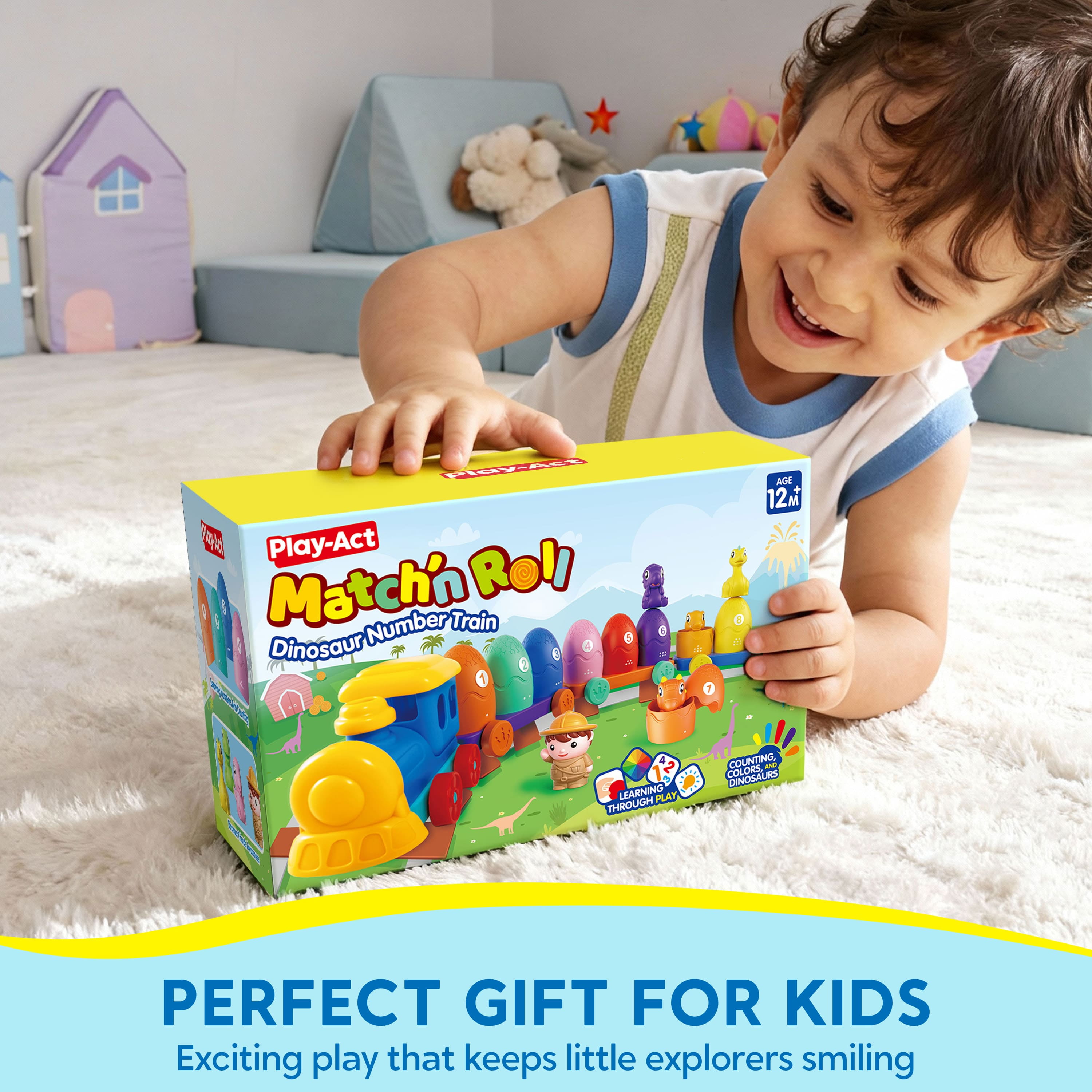 Joyfy Montessori Learning Toys for Toddlers 1-3, Dinosaur Number Train, Counting, Matching & Sorting Toy, Christmas Birthday Gift for Baby Boys Girls