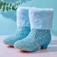 thumbnail image 2 of Quealent Girls Cowboy Boots, Glitter Cowgirl Boots with Fleece Linen, Sparkle Sequin Western Boot for Gilrs Toddler/Little Kid Party Birthday Blue for Size 12, 2 of 9