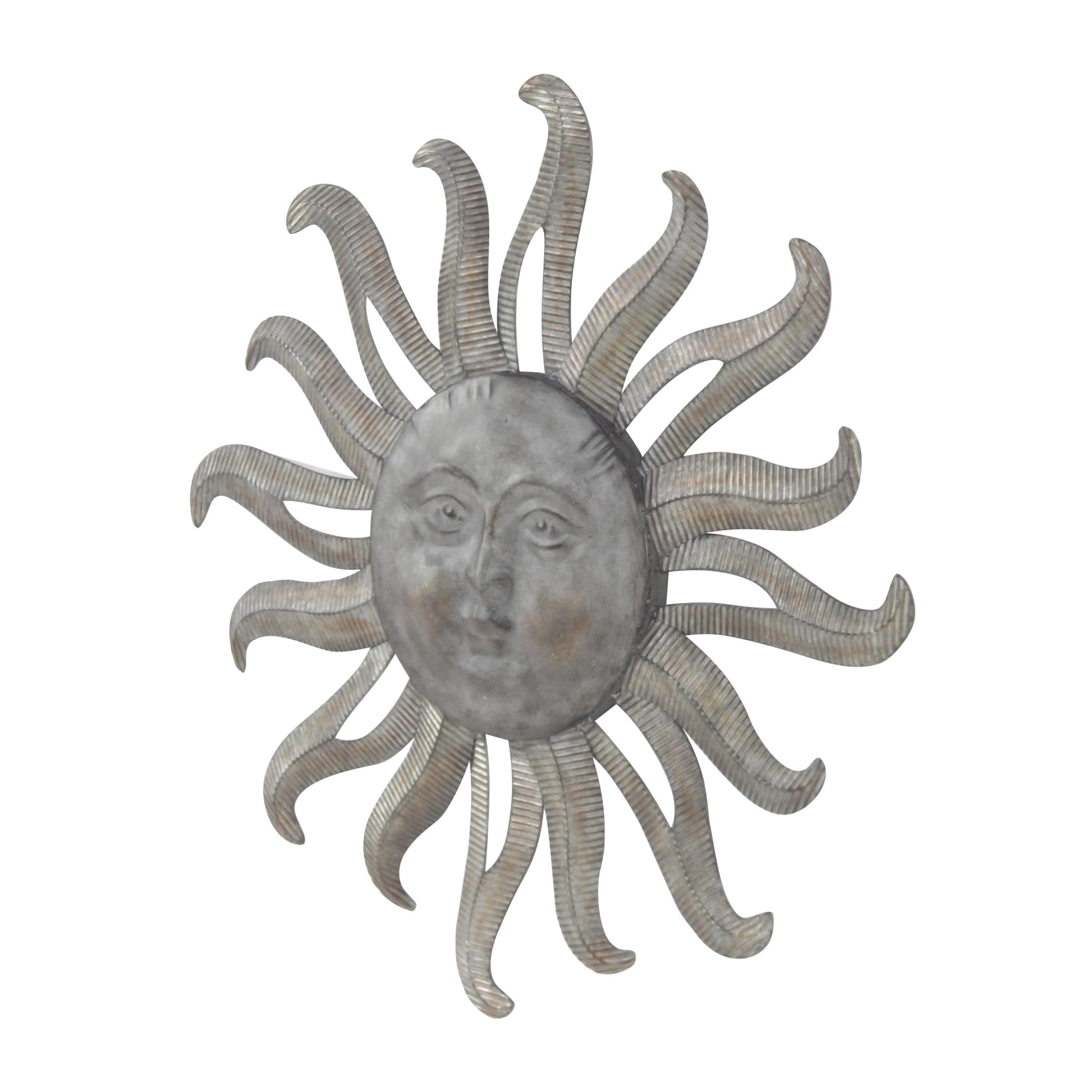 DecMode Gray Metal Sun Indoor Outdoor Face Home Wall Decor with Ribbed Detailing, 36" x 4" x 36"