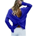 thumbnail image 4 of Lovskoo Sweaters for Women Long Sleeve Fall and Winter Knitted Shirt V-Neck Pullover Medium Length Twist Front Tops Sweater Blue, 4 of 4