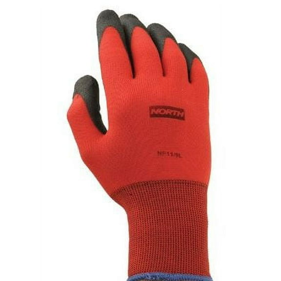 North Coated Gloves, PVC, Sandy, Palm, 4 Abrasion Level, Red, XS 1 PR NF11/6XS