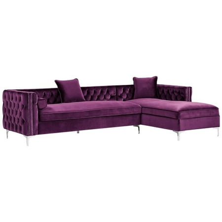 Levi Purple Velvet Chaise Sectional Sofa - 115 Inches Right Facing