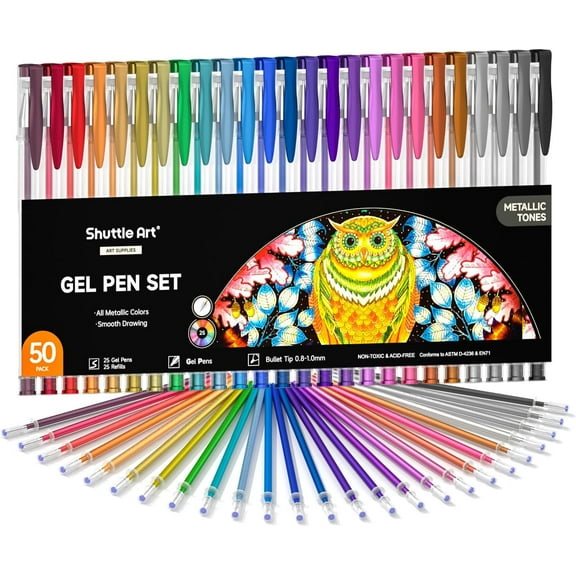 Shuttle Art Metallic Gel Pens, 50 Pack