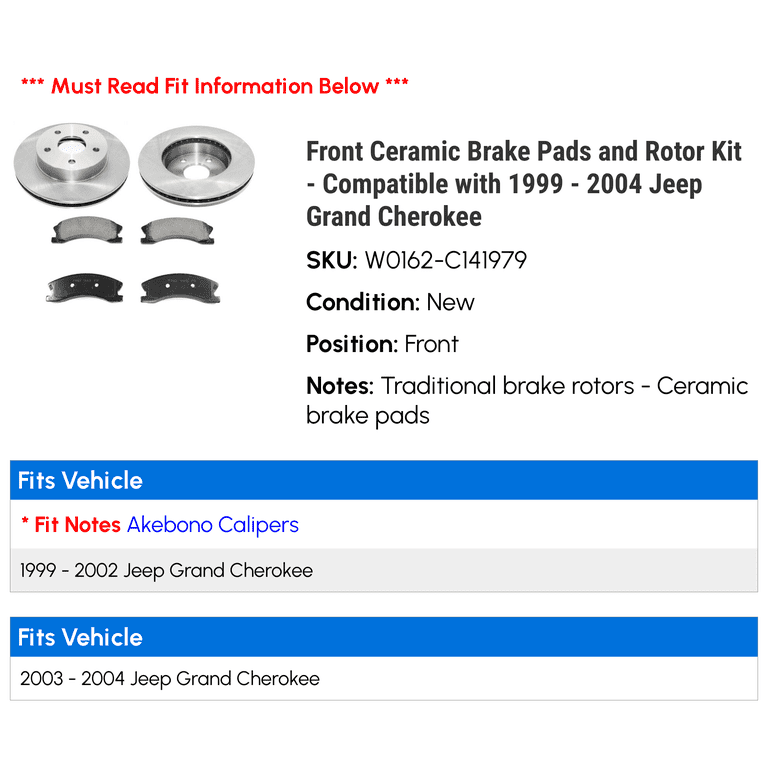 Front Ceramic Brake Pads For 1999-2004 Jeep Grand Cherokee – Detroit Axle Kit With Hardware