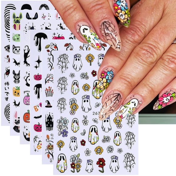 Pegatinas para uñas juggssa Halloween 3D autoadhesivas, 6 piezas