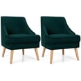 thumbnail image 1 of Costway Set of 2 Accent Chairs Velvet Single Sofa Chair w/Rubber Wood Legs Green, 1 of 10
