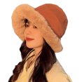 thumbnail image 2 of dianhelloya Winter Bucket Hat Soft Plush Foldable Stylish Thickened Outdoor Warm Windproof Fisherman Hat for Women Brown, 2 of 8