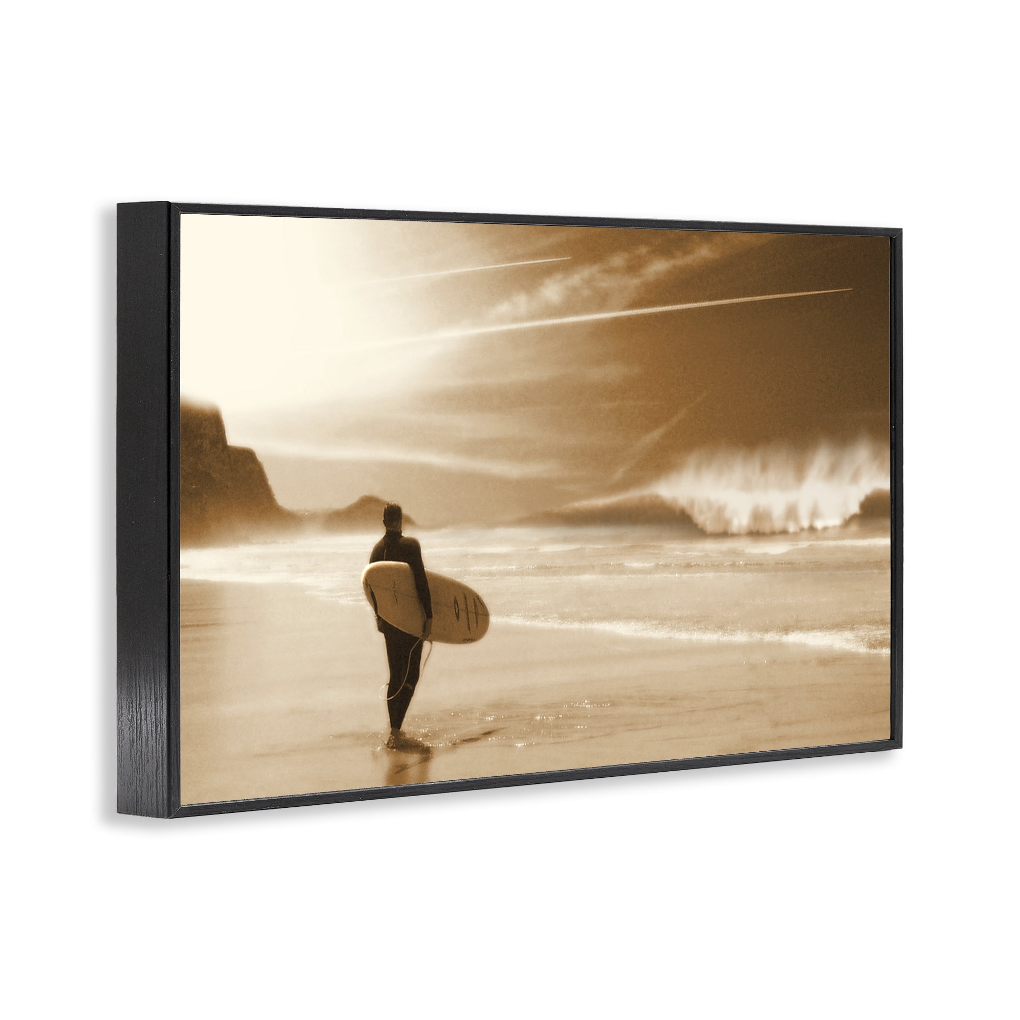 Stupell Industries Out Of The Sun Surfer Coastal Photography Black Framed Art Print Wall Art, 18 x 12