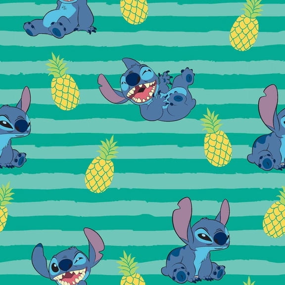 Springs Creative Disney Lilo and Stitch Pineapple Stripe Green 100% Cotton Fabric by 1/2 of a Yard