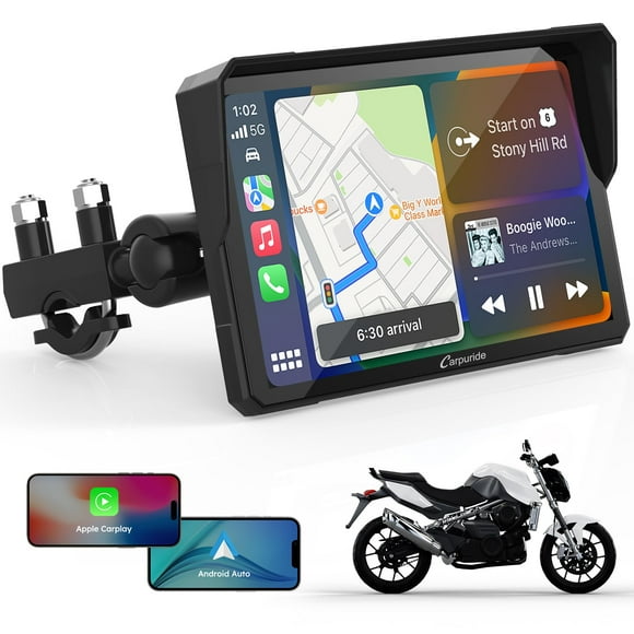Pantalla GPS Carplay Carpuride W702 para motocicleta, 7 pulgadas, resistente al agua