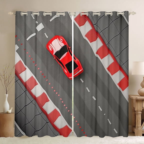 Castle Fairy Adults Boys Girls Sport Racing Car Black Out Curtains,Grey Red Curtains Pack of 2 (42x63 Each),Speed Race Bedroom Curtains,Ultra Soft Home Decor