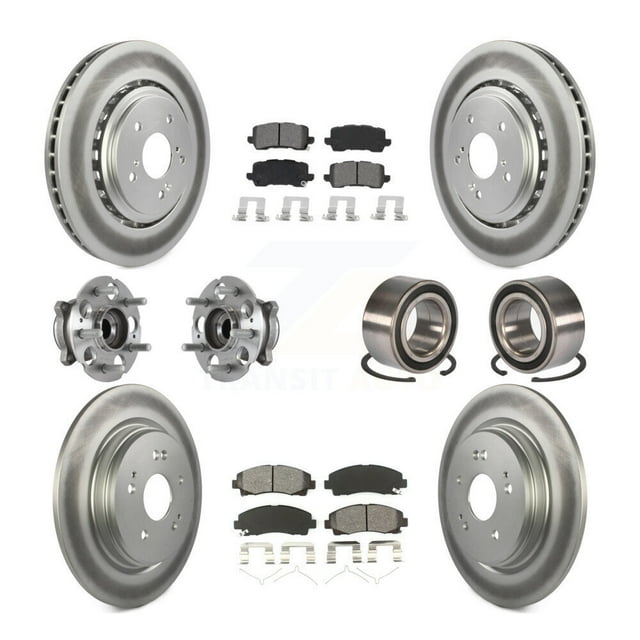 Transit Auto Roulements de Moyeu de Roue avant Arrière avec Rotors de Frein à Disque Enduits et Kit de Tampons Semi-Métalliques (10 Pcs) pour Voiture 2015-2020 Acura TX AWD - Côté Gauche Droit (Conducteur Passager) KBB-115185