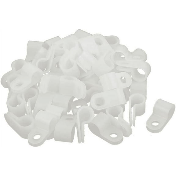 50Pcs Nylon R Type CC-1.5 5/16" Cable Cord Wire Clamp Clip Fastener White (50 Unids Nylon R Tipo CC-1.5 5/16' 'Cable Cable Abrazadera Clip Sujetador