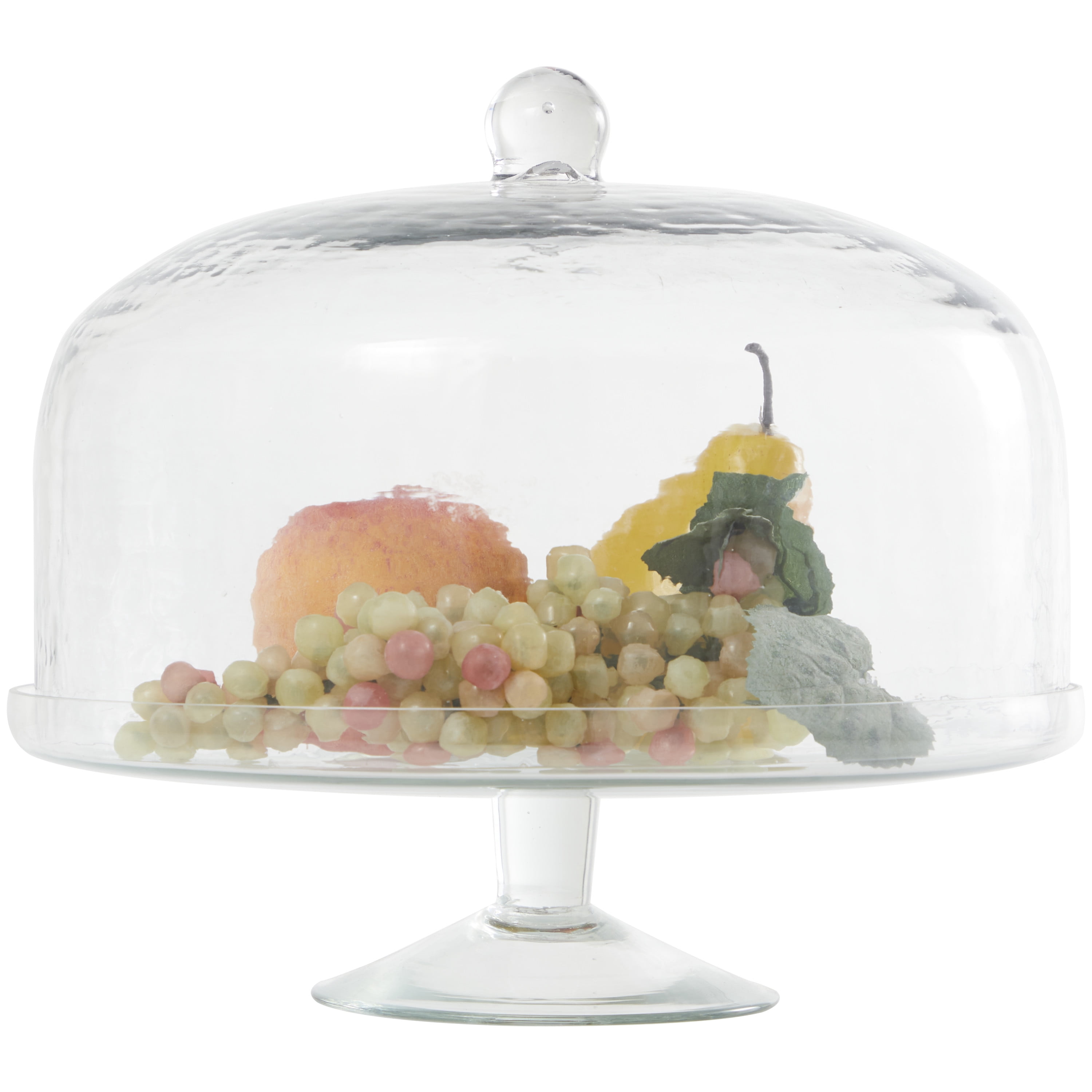 DecMode 12" x 11" Clear Glass Cake Stand with Glass Dome, 1-Piece