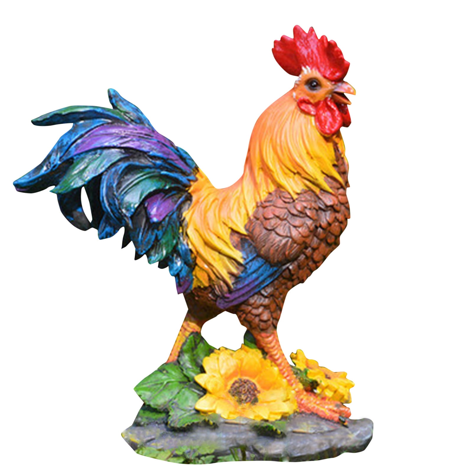 2pcs Chicken Sculpture Statue Lawn Resin Chicken Model Fairy Garden Decor 