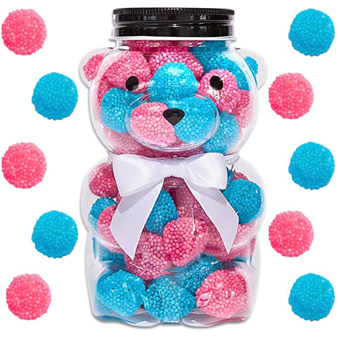 Pink and Blue Candy in Bear Jar Delicious Candies for Boy and Girl