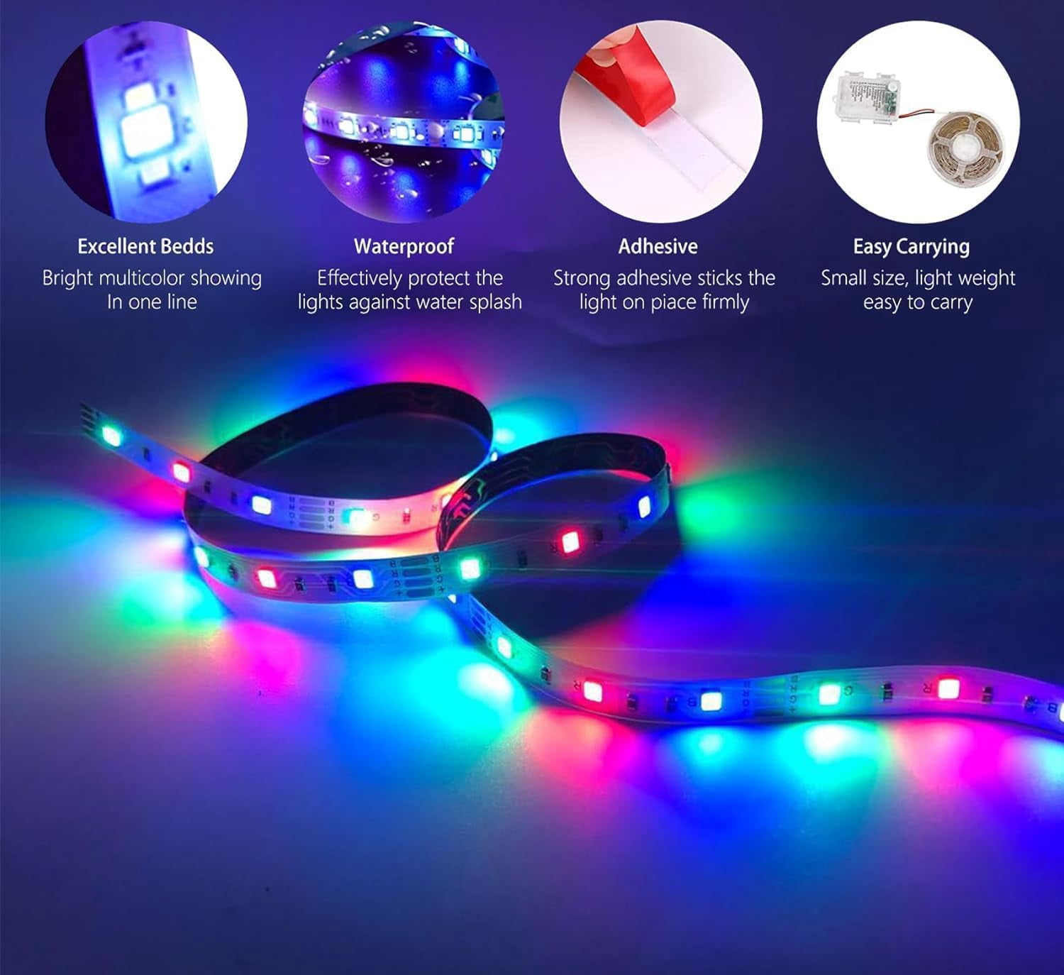LED Strip Lights 2 M 120 LED Waterproof Flexible LED Strip Light Battery Powered Dimmable Cuttable Tape Lights Strip with Remote for Kitchen, Bedroom, Computer, TV, Birthday