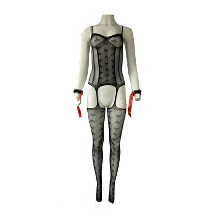 

Killer Legs Women s King of Hearts Fishnet Bodystocking with Lace Cuffs and Attached Garter Tights 818JT206 Regular
