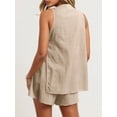 thumbnail image 4 of Women 2 Piece Outfits Casual Shorts Set Sleeveless V Neck Button Down Tank Tops & Shorts Tracksuit, 4 of 5