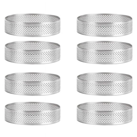 8Pcs Stainless Steel Tart Ring, Heat- Perforated Cake Mousse Ring Round Double Rolled Tart Ring Metal Mold 8cm