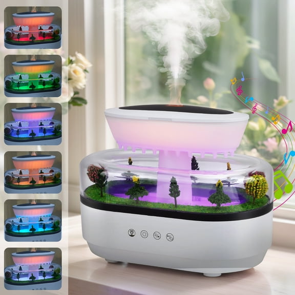 FANCYBANT Oil Diffuser Air Humidifier 250ml Essential Oil Diffuser,7 Colors Rain Aroma Diffuser with White Noise,Room Diffuser for Home,Office,Gift,White
