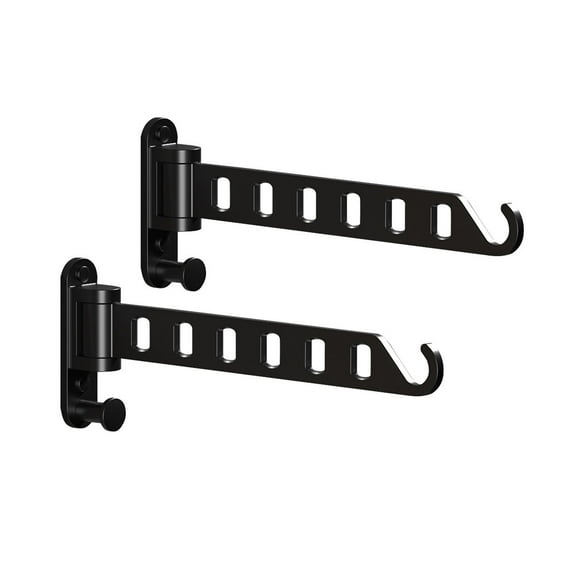 Wall Mounted Clothes Hanger with Swing Arm, Laundry Room Dryer Rack, Folding Valet Hook, Sturdy Hanging, Foldable 180°Rotation, Solid Aluminum (2-Pack, Black)