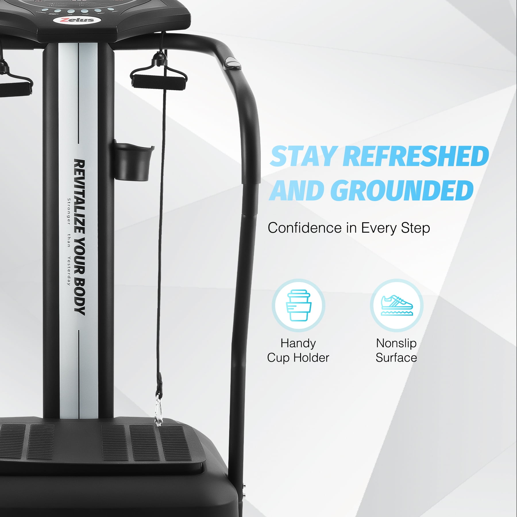 Zelus Whole Body Vibration Plate 500W Exercise Platform 99 Levels Steel Black with Resistance Bands