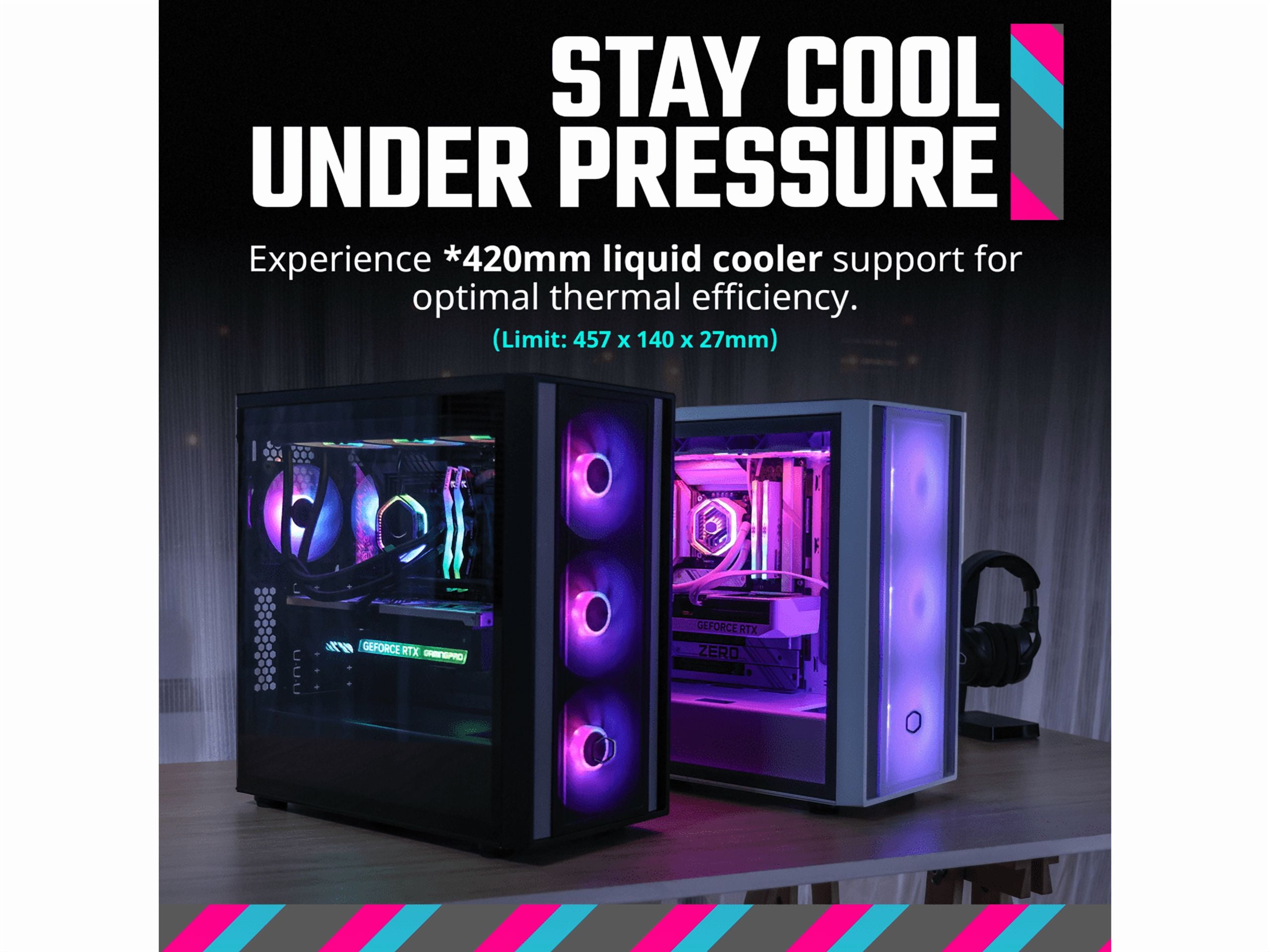 Cooler Master MasterBox 600 ATX Black Mid-Tower Case, Back-Connected Motherboard Asus|MSI|Gigabyte, 410mm GPU Max, *420mm AIO Max, Type C, Tempered Glass, Triple 140mm SickleFlow PWM, FineMesh